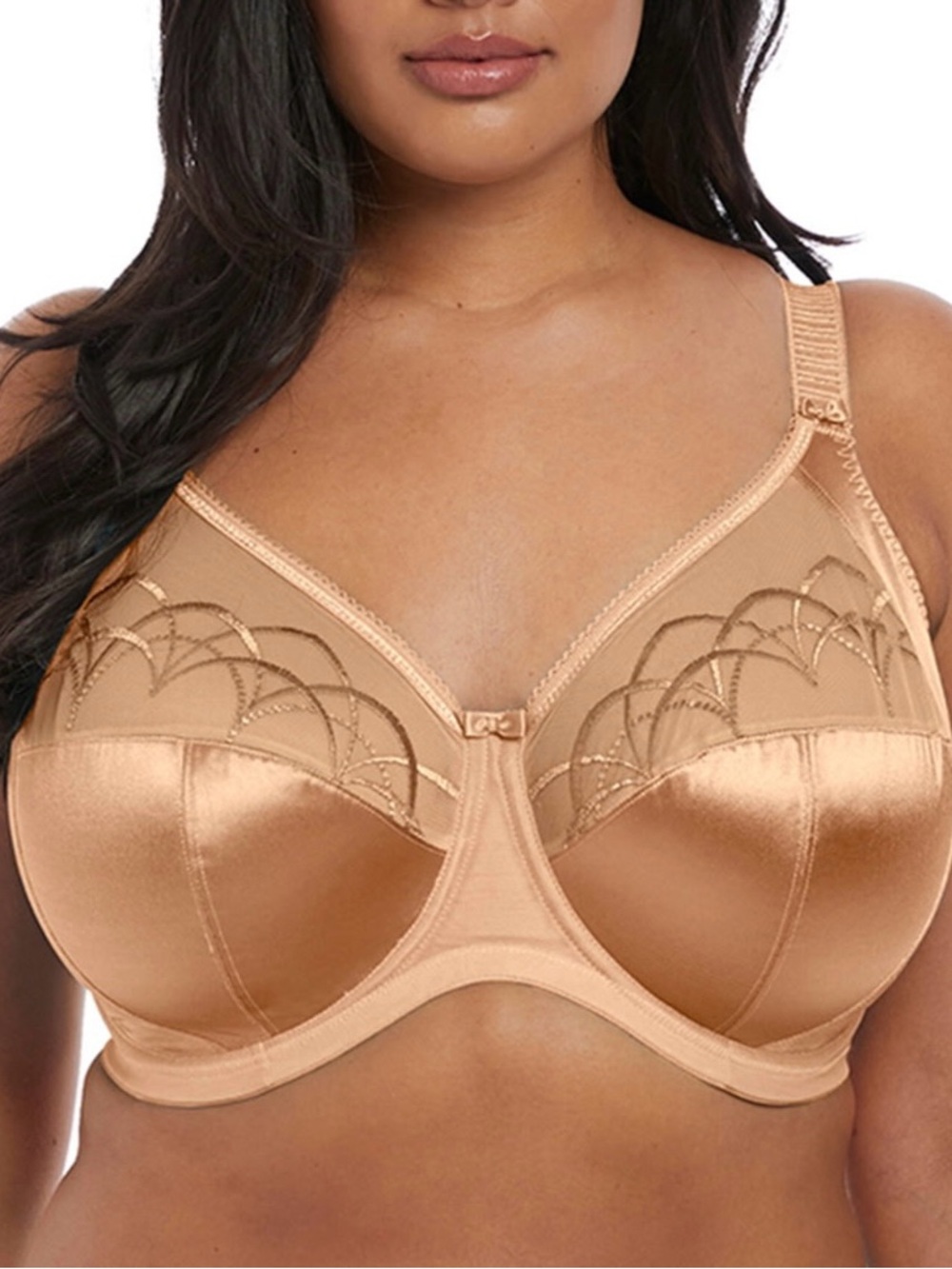 Elomi Full cup underwired Coverage Satin & Embroidered Bra - Nude/Champagne
